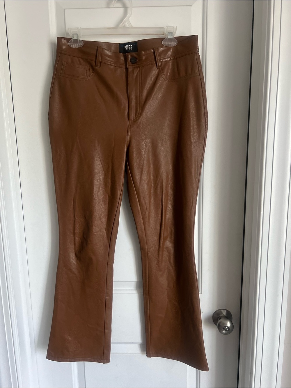 PAIGE Faux Leather Brown Ankle Flare Pants | 30